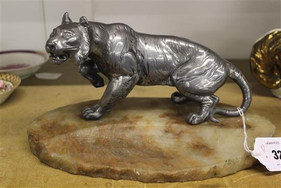 Spelter tiger on marble stand